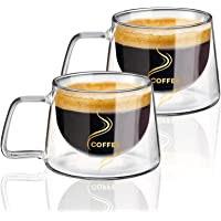 KAMEUN Vasos de Doble Pared 2X 200 ml Copas de Vidrio Térmico Resistente al Calor y Frío Tazas con Efecto Flotante para…